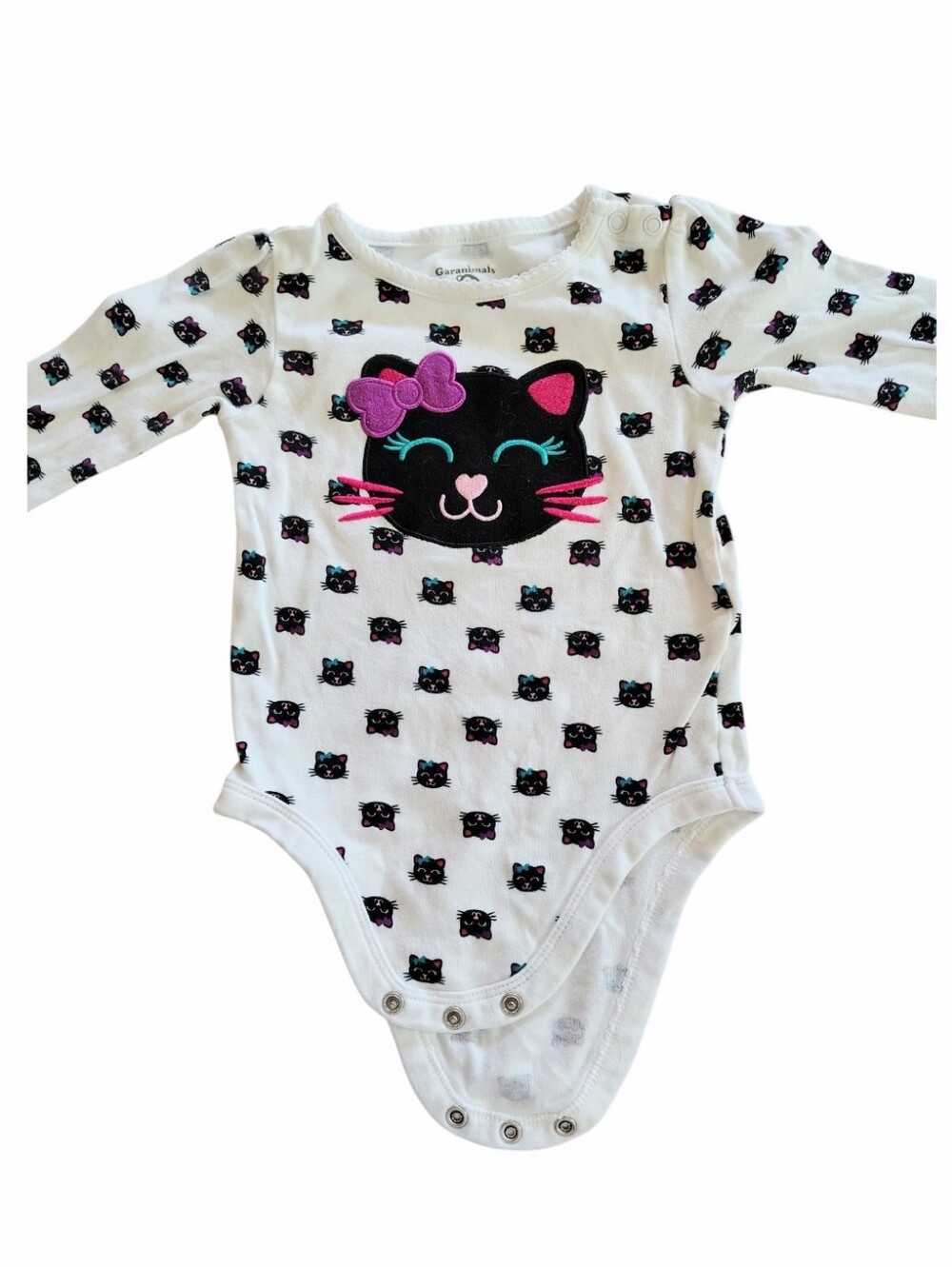Garanimals White and Black Applique Embroidered Kitty Cat Bodysuit Size 12M